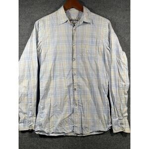 Super Bad Shirt Pearl Snap Shirt Men's Small Blue/Beige Plaid Long Sleeve